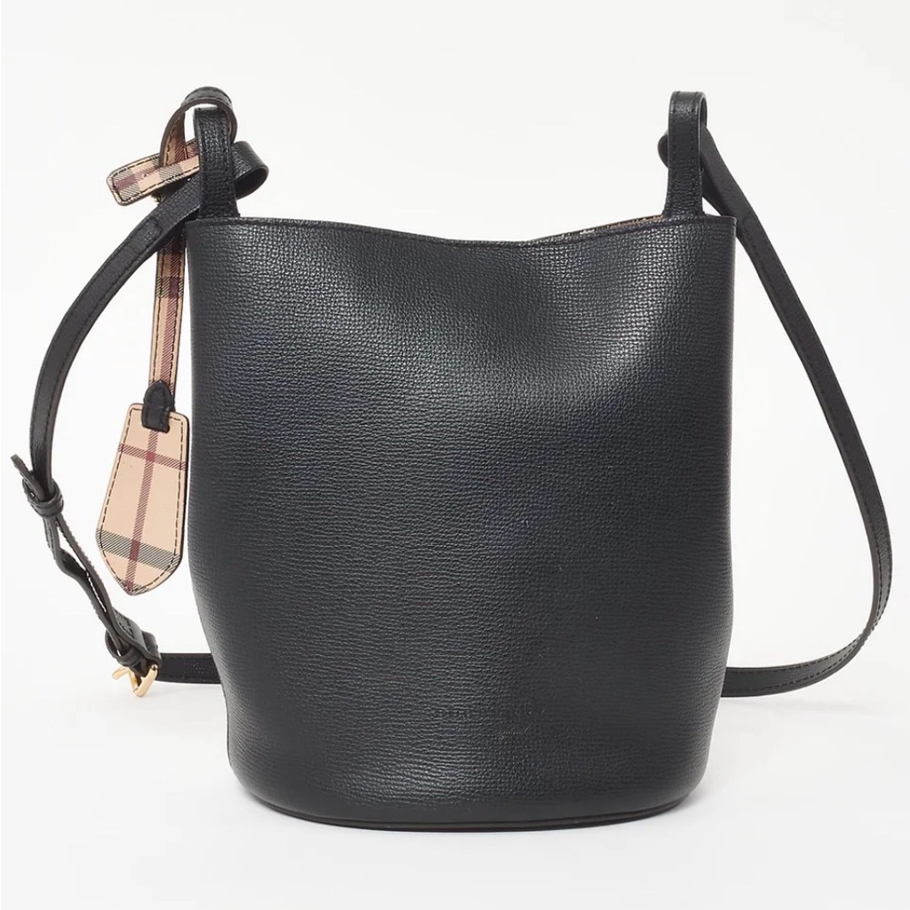 Burberry Black Leather Bucket Crossbody with Check Tag